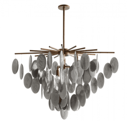 Arteriors Home Tiffany Chandelier Antique Brass, Smoke Luster Glass