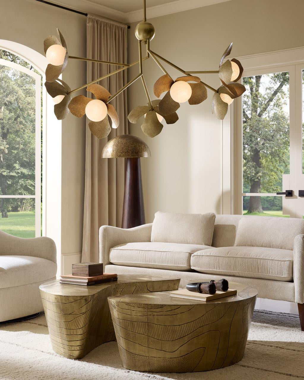 Arteriors Home Vincent Sofa Textured Ivory Dark Walnut