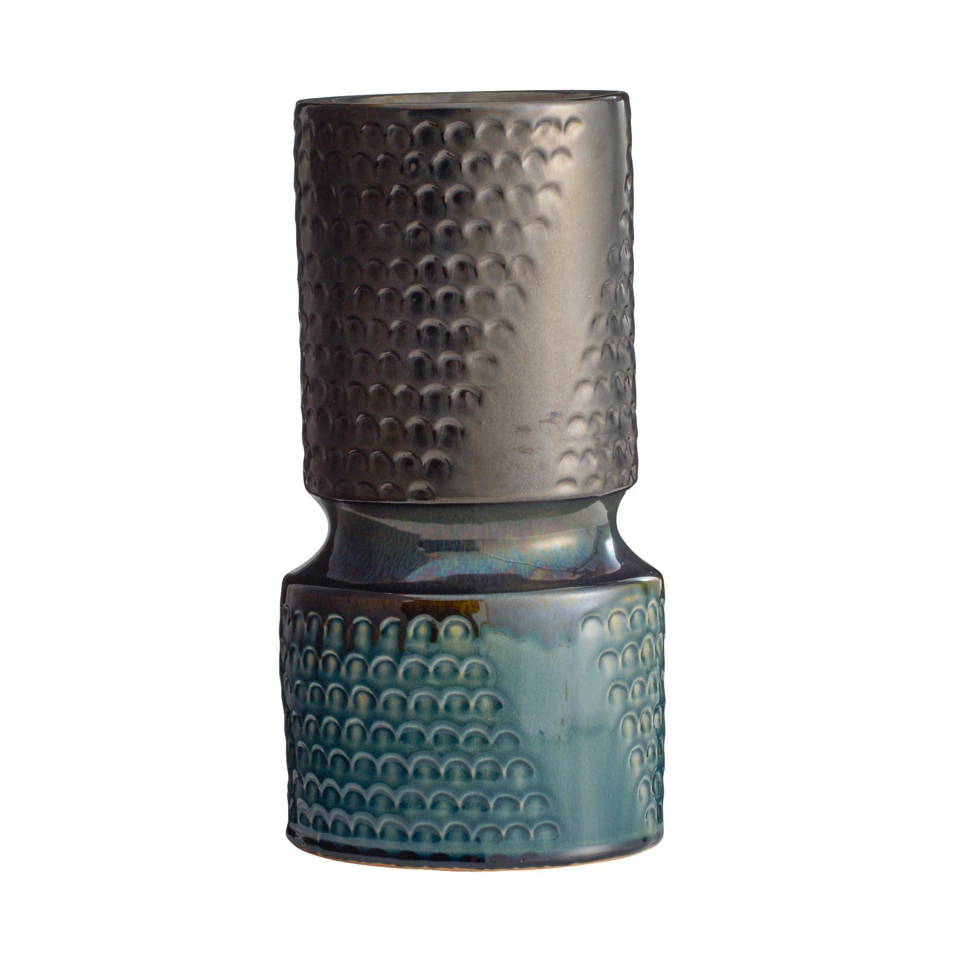 Arteriors Home Cliff Vases, Set of 2 Gunmetal and Teal Reactive