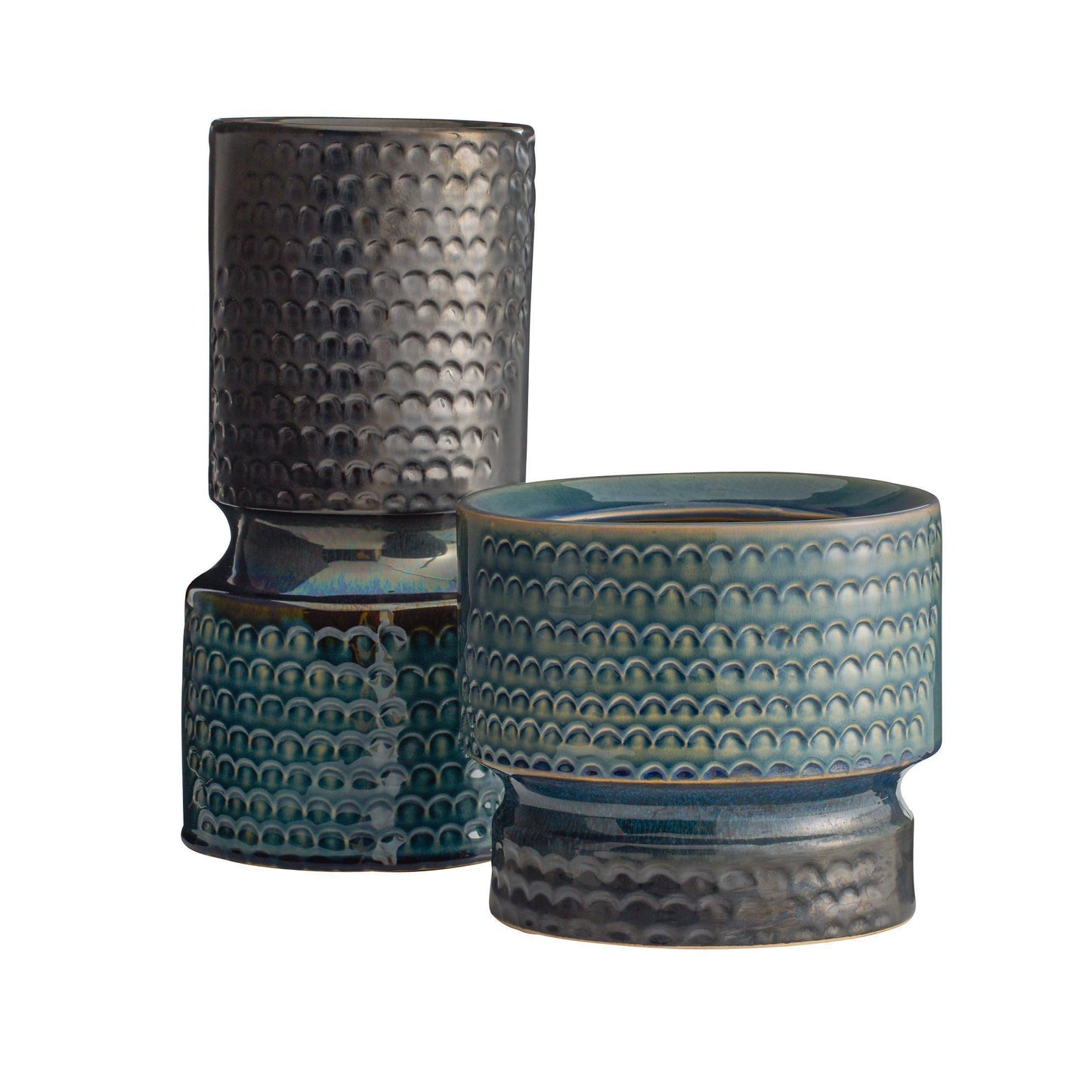 Arteriors Home Cliff Vases, Set of 2 Gunmetal and Teal Reactive