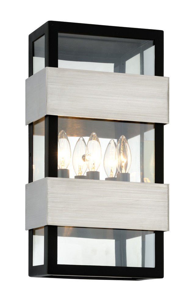 Troy Dana Point Outdoor Wall SconceBulb Base= E12 Can Black, Brushed Stainless Steel