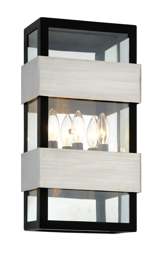 Troy Dana Point Outdoor Wall SconceBulb Base= E12 Can Black, Brushed Stainless Steel