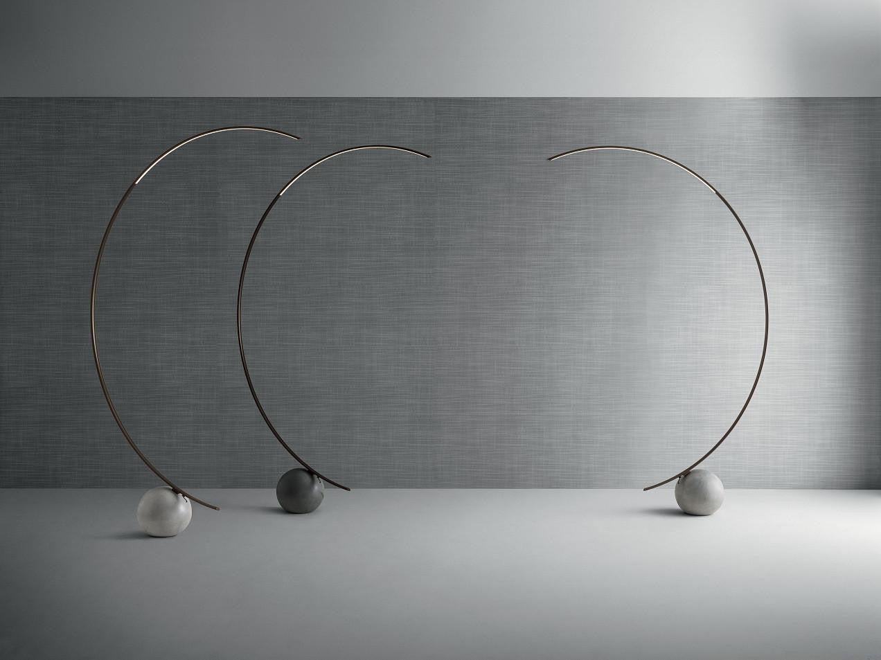 Bontempi Casa Circle Floor Lamp, 1-Light, Integrated LED, Dark Brass, Anthracite Concrete, 81.89"H (56.33 M028 PC003 8021V9X)
