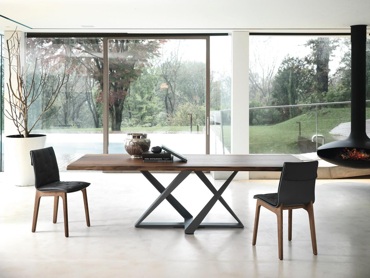 Bontempi Casa Millennium Table, Anthracite, Walnut Top, 98.5"W (20.39 M310 L006 8021VA9)