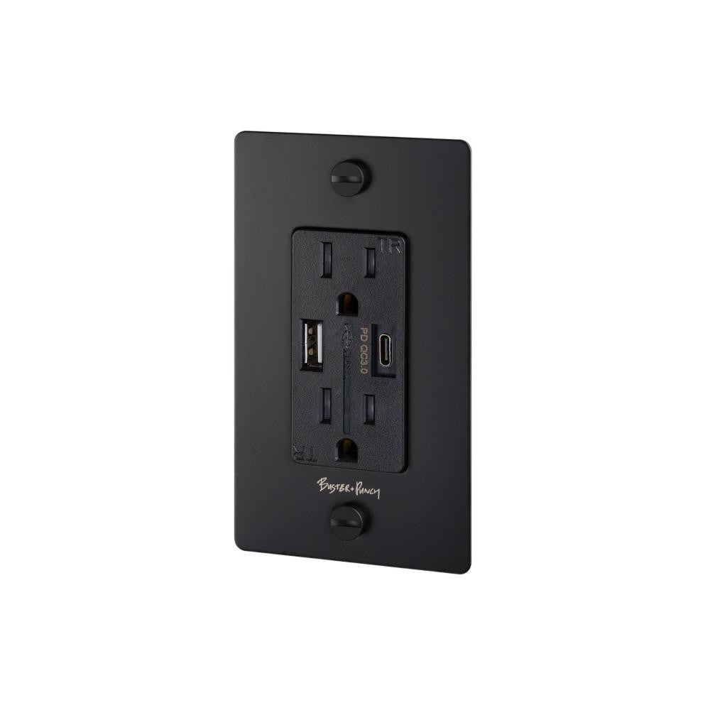 Buster + Punch 1G Combination Duplex Outlet And Usb-A + C Charger Black