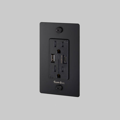 Buster + Punch 1G Combination Duplex Outlet And Usb-A + C Charger, With Logo, Black