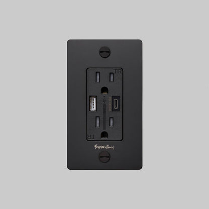 Buster + Punch 1G Combination Duplex Outlet And Usb-A + C Charger, With Logo, Black