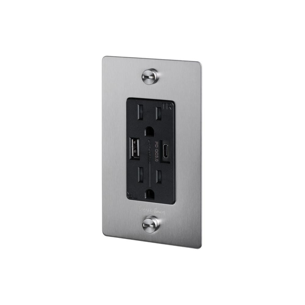 Buster + Punch 1G Combination Duplex Outlet And Usb-A + C Charger Steel
