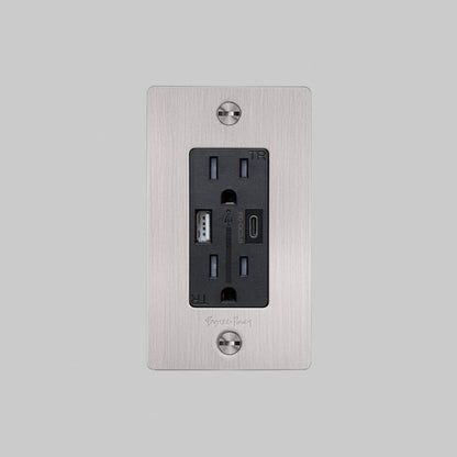 Buster + Punch 1G Combination Duplex Outlet And Usb-A + C Charger, With Logo, Steel