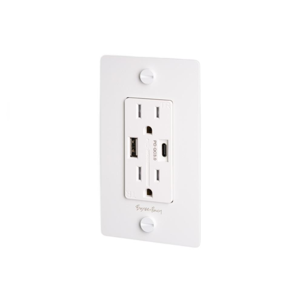 Buster + Punch 1G Combination Duplex Outlet And Usb-A + C Charg White