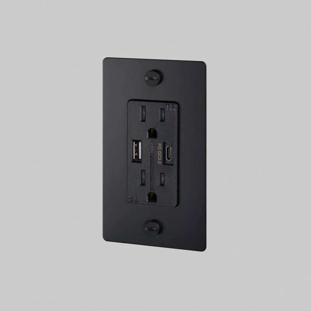 Buster + Punch 1G Combination Duplex Outlet And Usb-A + C Charger, Without Logo, Black
