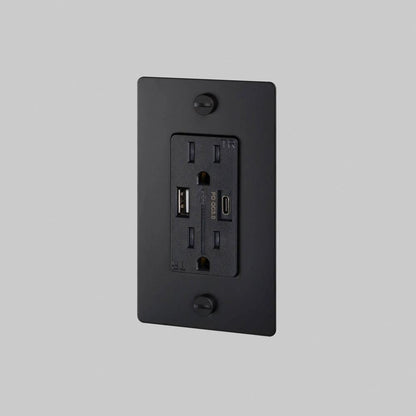 Buster + Punch 1G Combination Duplex Outlet And Usb-A + C Charger, Without Logo, Black