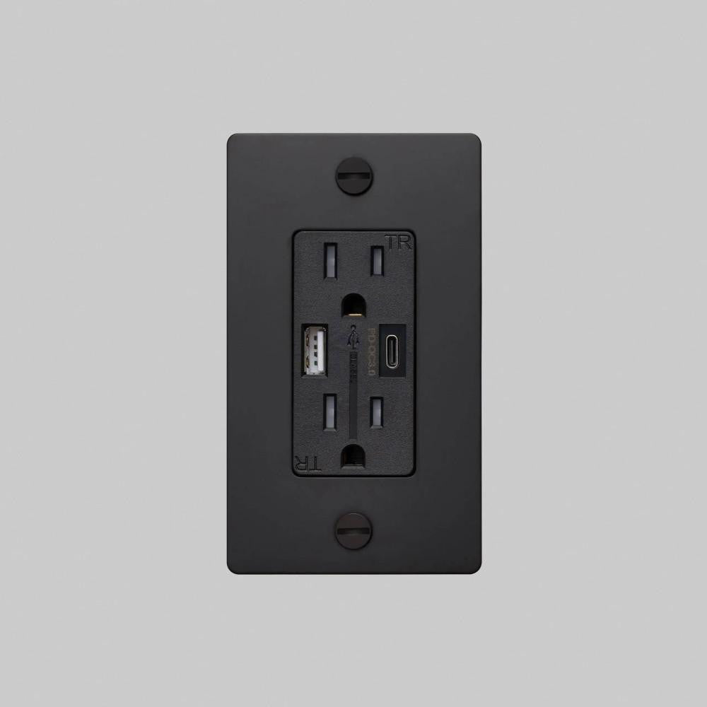 Buster + Punch 1G Combination Duplex Outlet And Usb-A + C Charger, Without Logo, Black