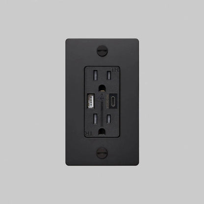 Buster + Punch 1G Combination Duplex Outlet And Usb-A + C Charger, Without Logo, Black