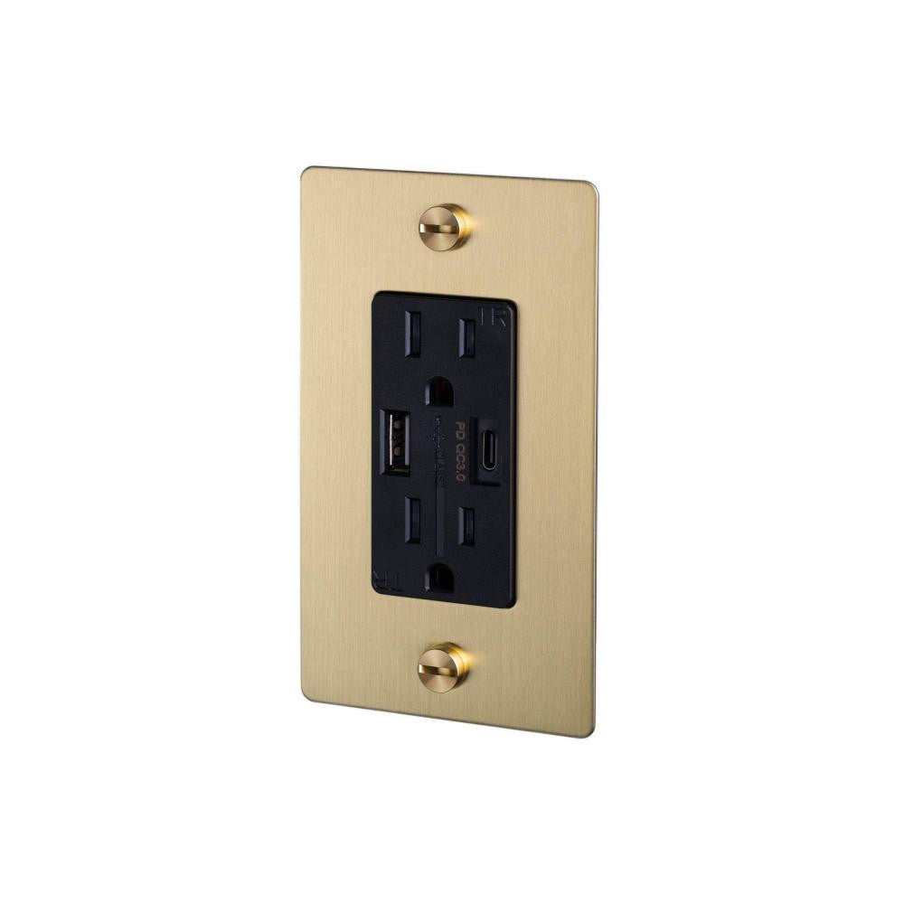 Buster + Punch 1G Combination Duplex Outlet And Usb-A + C Charger Brass