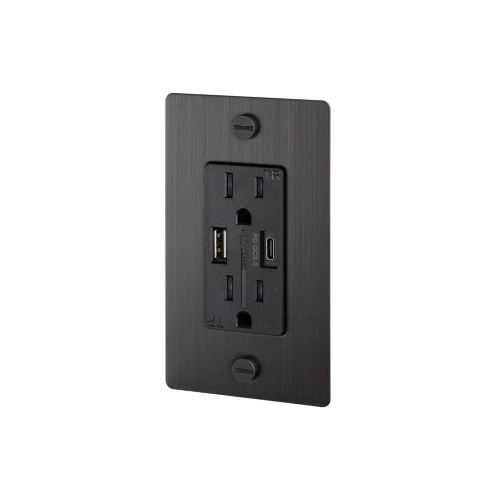 Buster + Punch 1G Combination Duplex Outlet And Usb-A + C Charg Smoked Bronze