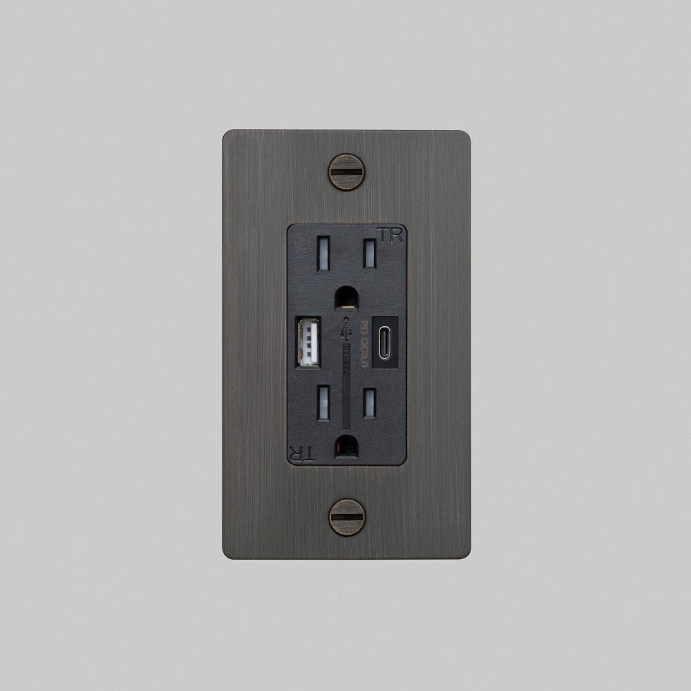 Buster + Punch 1G Combination Duplex Outlet And Usb-A + C Charger, Without Logo, Smoked Bronze