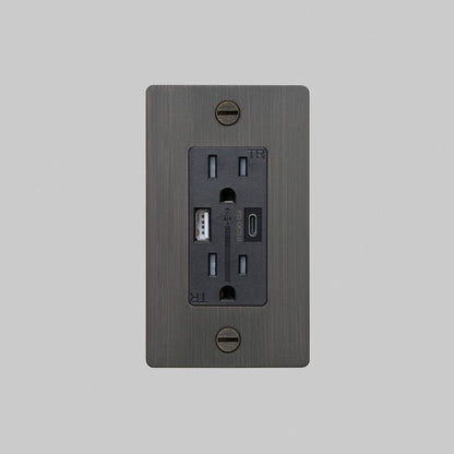 Buster + Punch 1G Combination Duplex Outlet And Usb-A + C Charger, Without Logo, Smoked Bronze