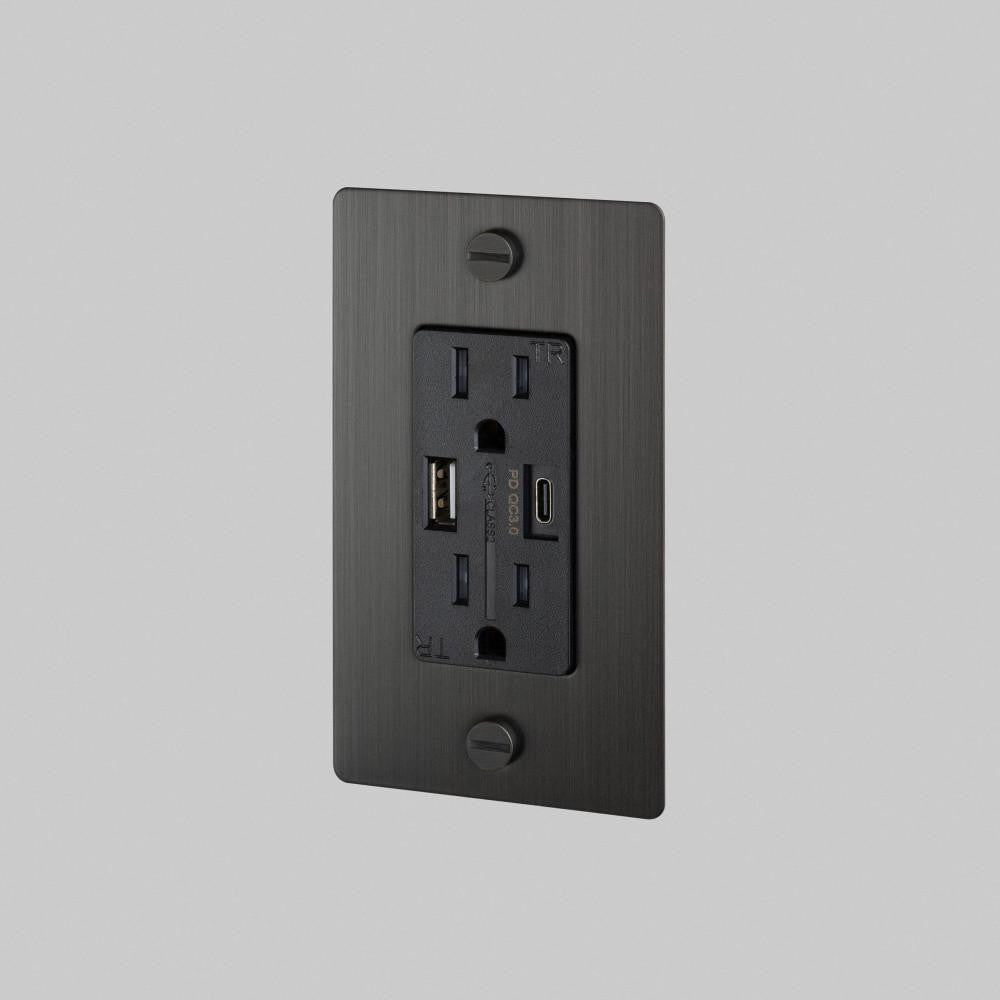 Buster + Punch 1G Combination Duplex Outlet And Usb-A + C Charger, Without Logo, Smoked Bronze