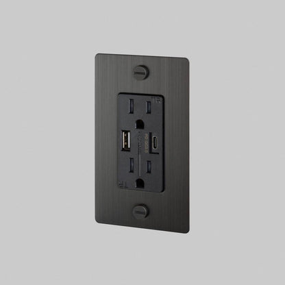 Buster + Punch 1G Combination Duplex Outlet And Usb-A + C Charger, Without Logo, Smoked Bronze