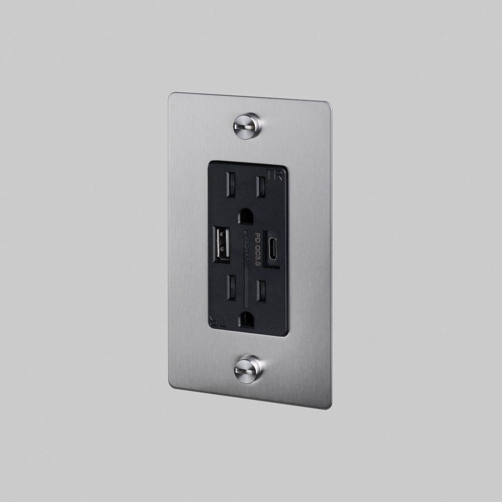 Buster + Punch 1G Combination Duplex Outlet And Usb-A + C Charger, Without Logo, Steel