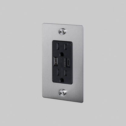 Buster + Punch 1G Combination Duplex Outlet And Usb-A + C Charger, Without Logo, Steel