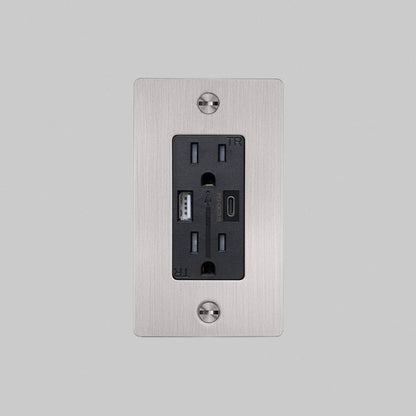 Buster + Punch 1G Combination Duplex Outlet And Usb-A + C Charger, Without Logo, Steel