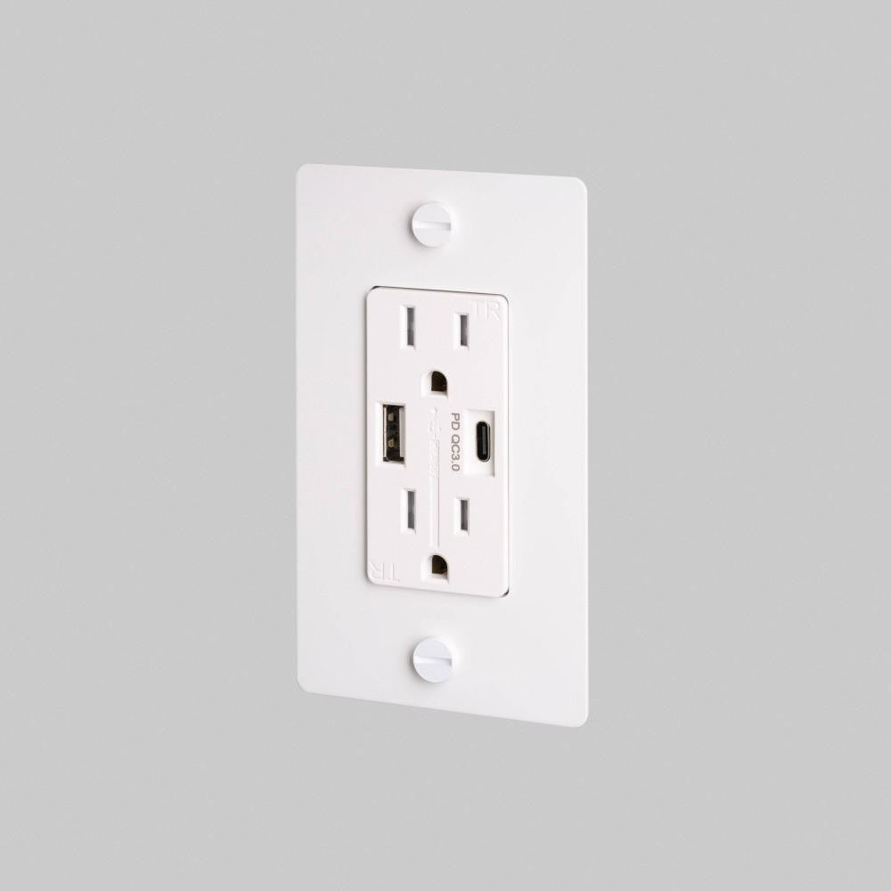 Buster + Punch 1G Combination Duplex Outlet And Usb-A + C Charger, Without Logo, White