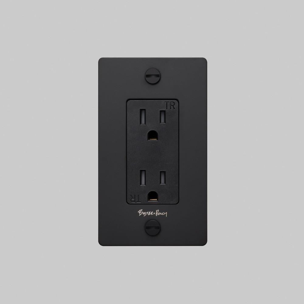 Buster + Punch 1G Duplex Outlet, With Logo, Black