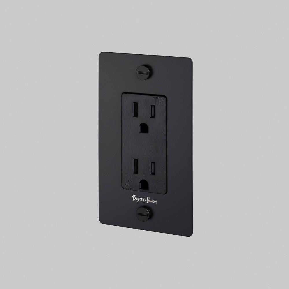 Buster + Punch 1G Duplex Outlet, With Logo, Black