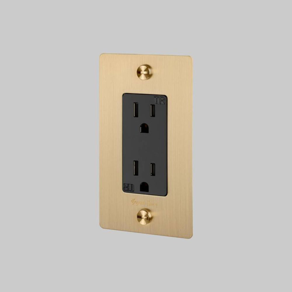 Buster + Punch 1G Duplex Outlet, With Logo, Brass