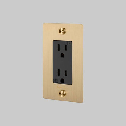 Buster + Punch 1G Duplex Outlet, With Logo, Brass