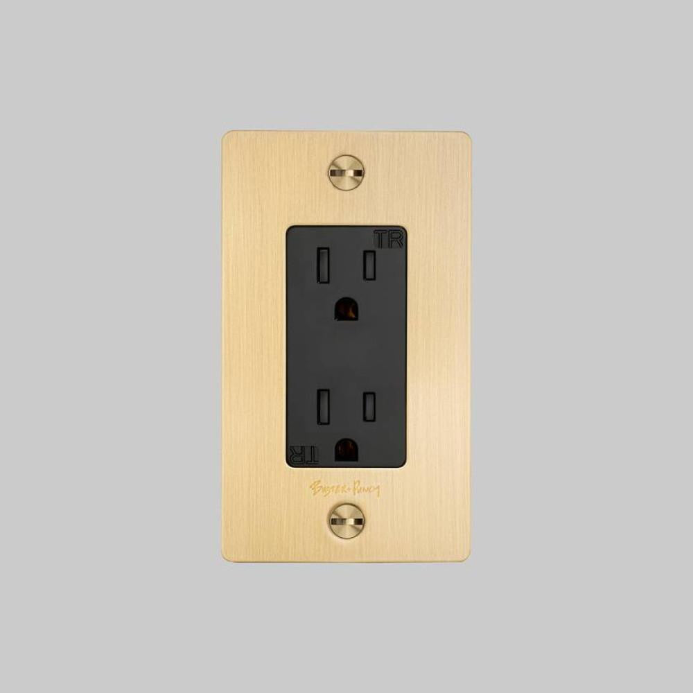 Buster + Punch 1G Duplex Outlet, With Logo, Brass