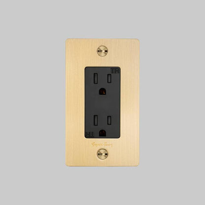 Buster + Punch 1G Duplex Outlet, With Logo, Brass