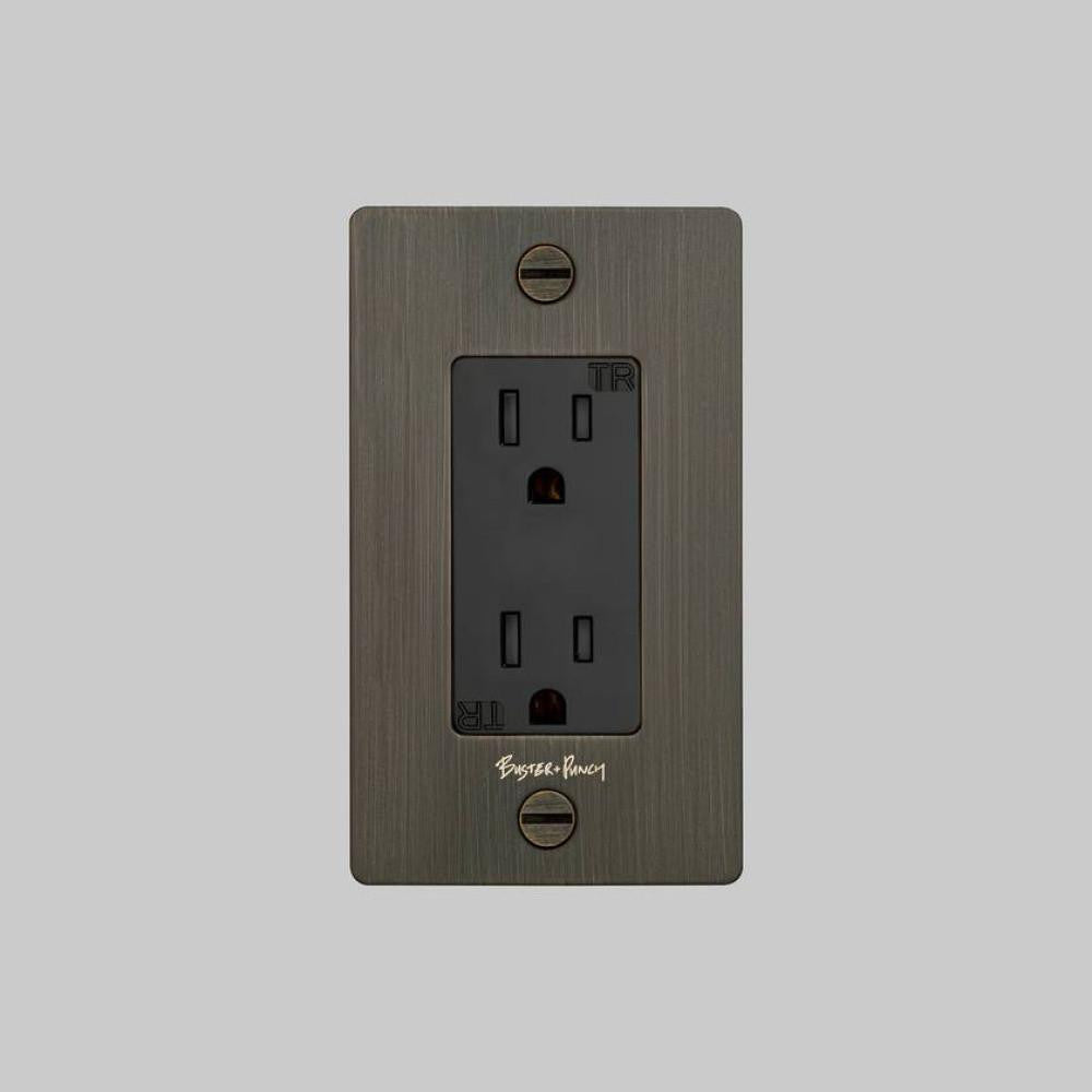Buster + Punch 1G Duplex Outlet, With Logo, Smoked Bronze