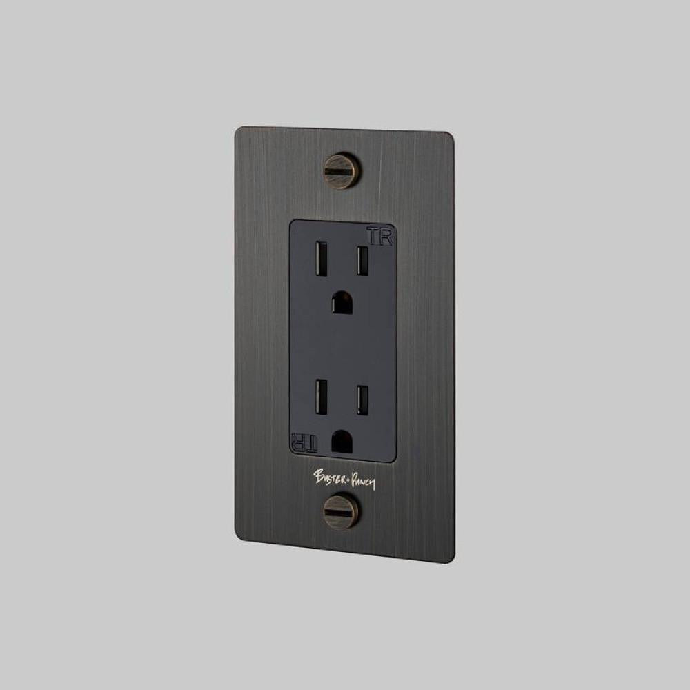Buster + Punch 1G Duplex Outlet, With Logo, Smoked Bronze