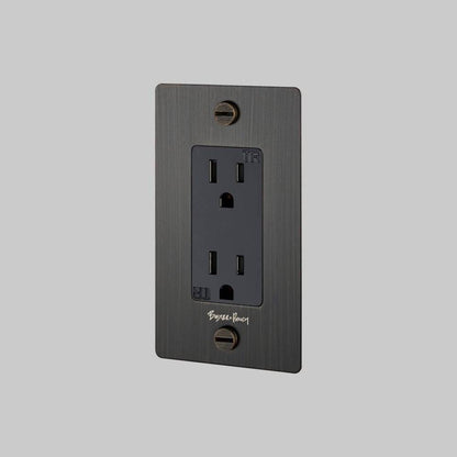 Buster + Punch 1G Duplex Outlet, With Logo, Smoked Bronze