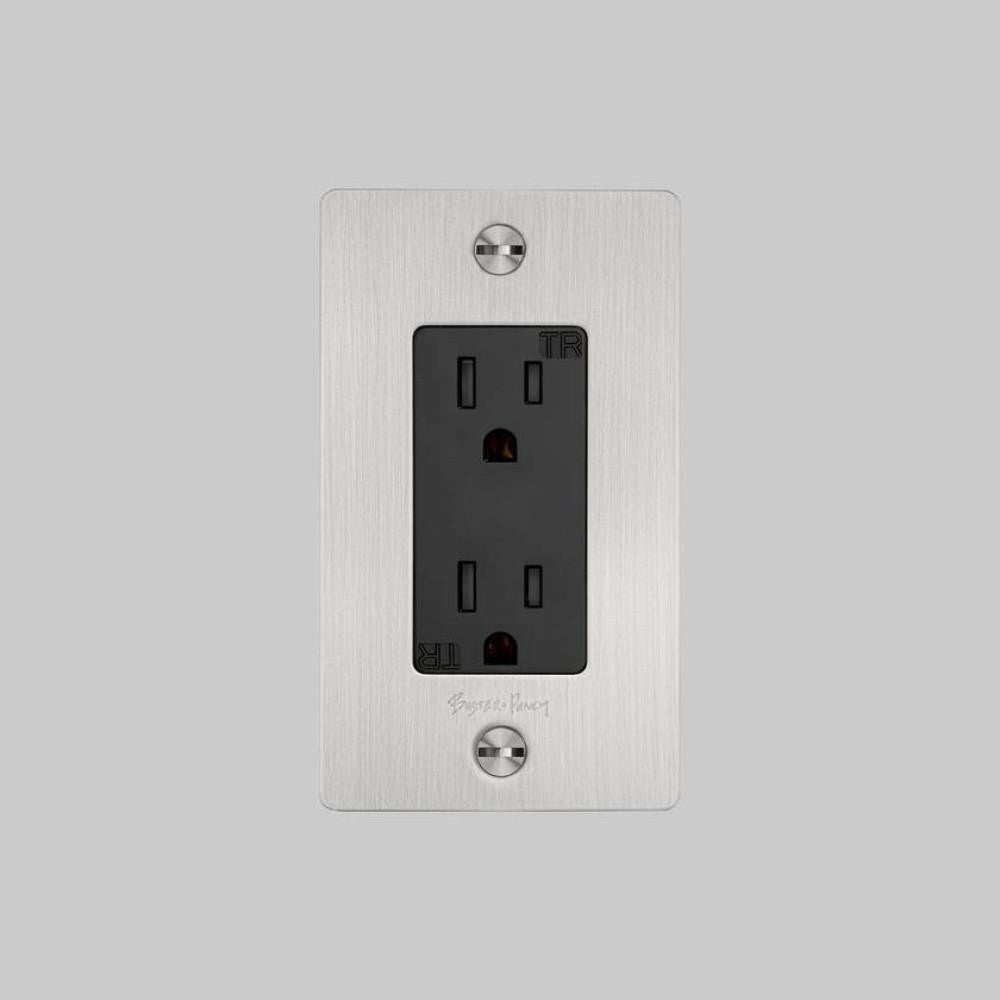 Buster + Punch 1G Duplex Outlet, With Logo, Steel