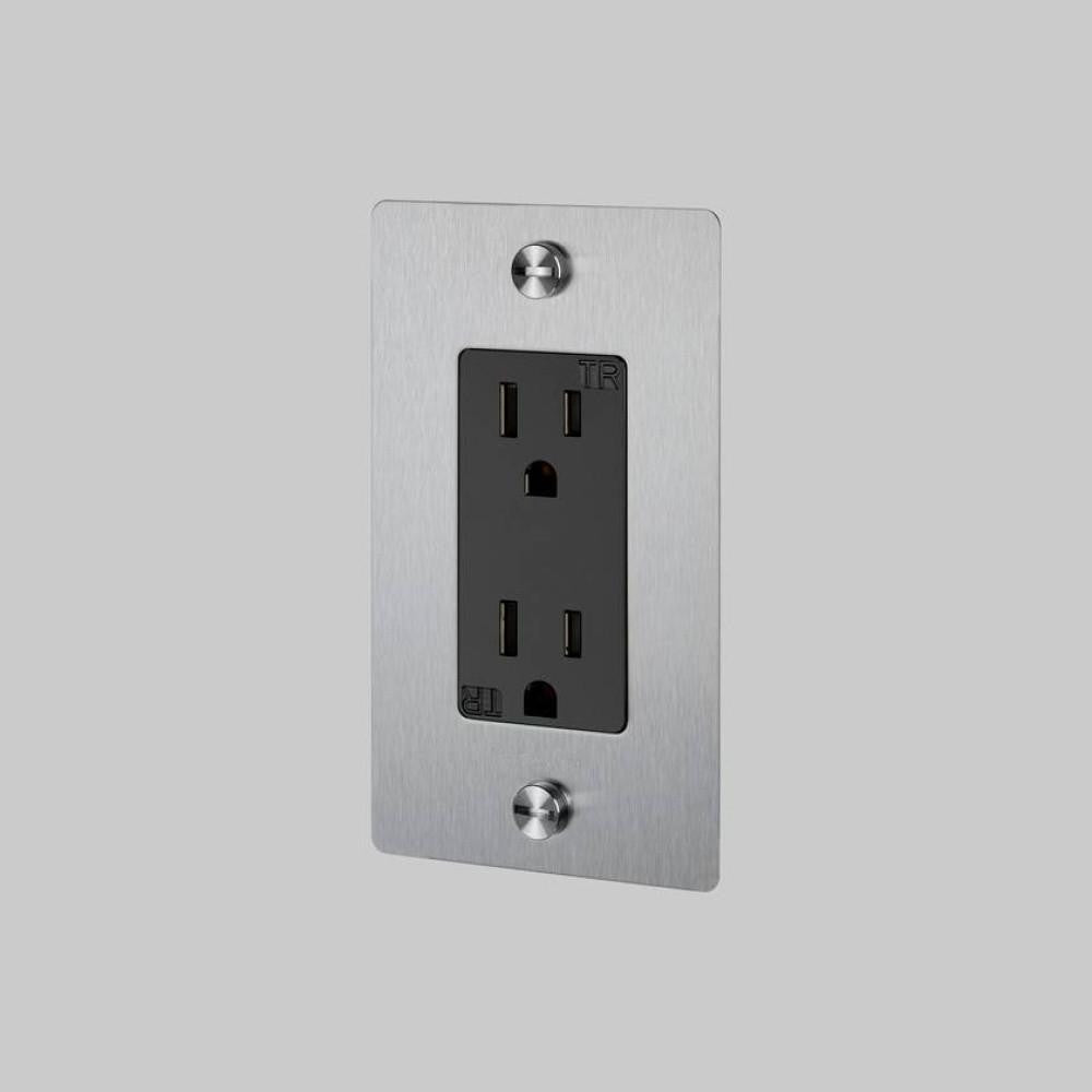 Buster + Punch 1G Duplex Outlet, With Logo, Steel