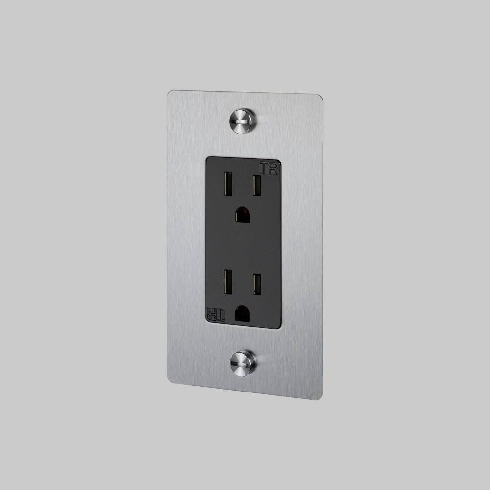 Buster + Punch 1G Duplex Outlet, Without Logo, Steel