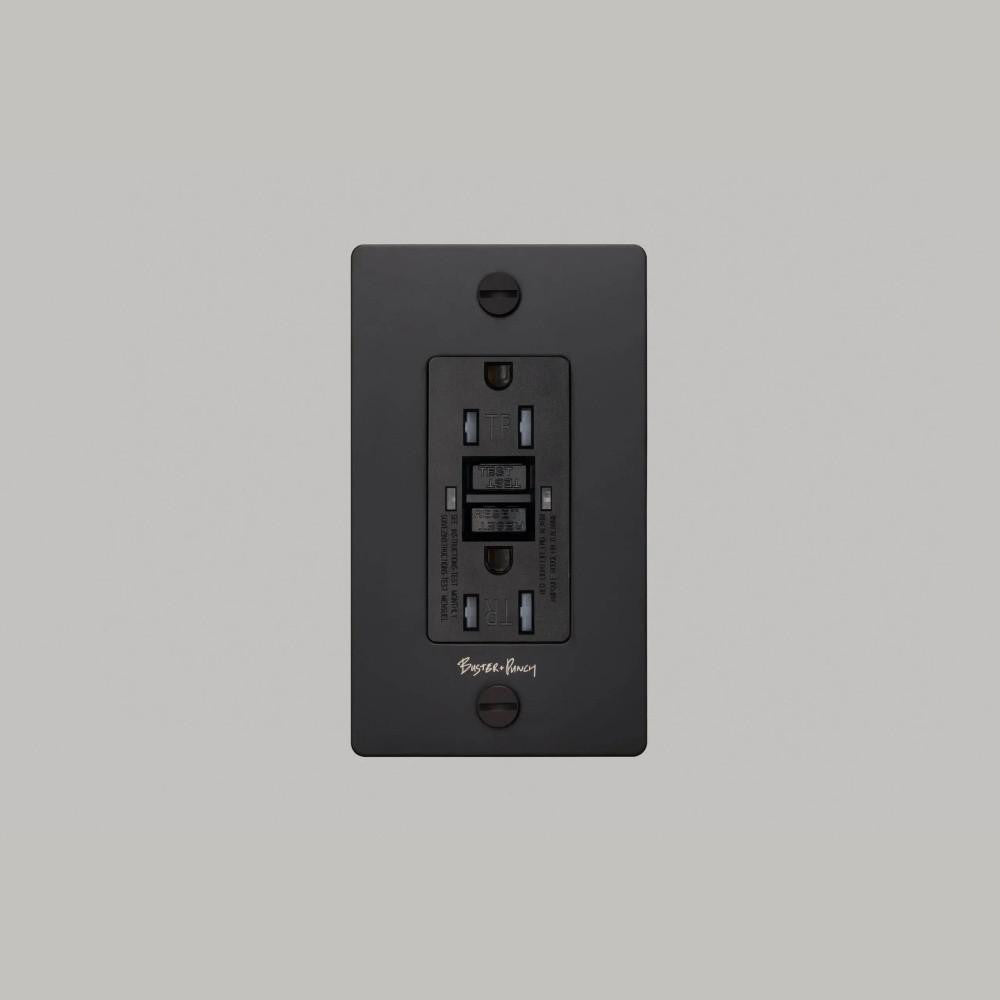 Buster + Punch 1G Metal Duplex Gfci Outlet, With Logo, Black