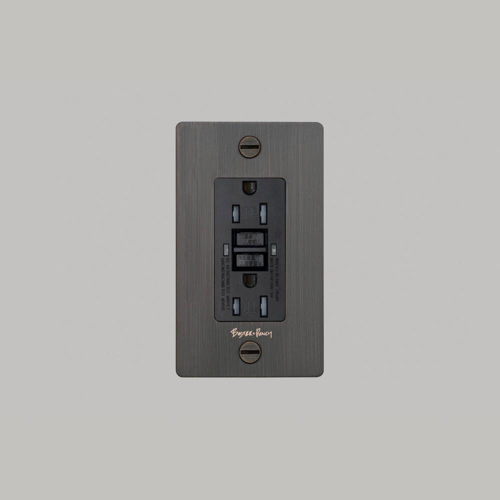 Buster + Punch 1G Metal Duplex Gfci Outlet, With Logo, Smoked Bronze
