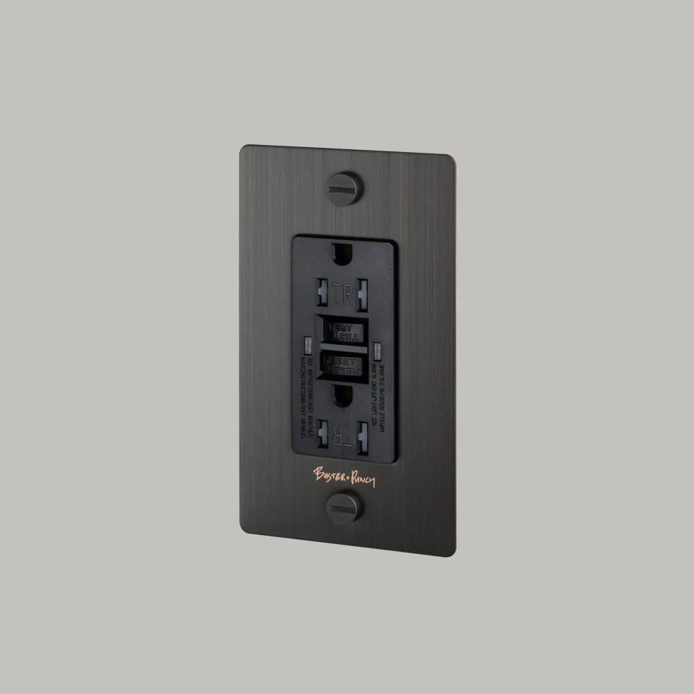 Buster + Punch 1G Metal Duplex Gfci Outlet, With Logo, Smoked Bronze