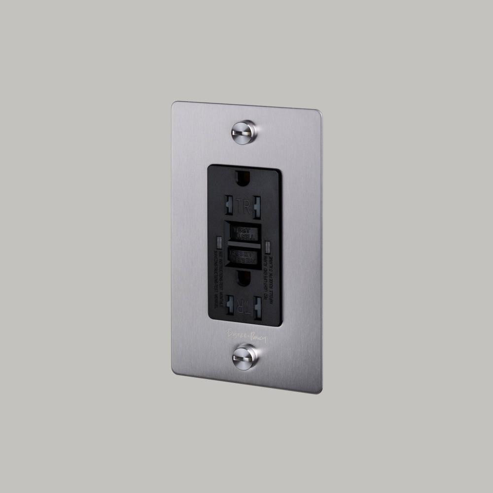 Buster + Punch 1G Metal Duplex Gfci Outlet, With Logo, Steel