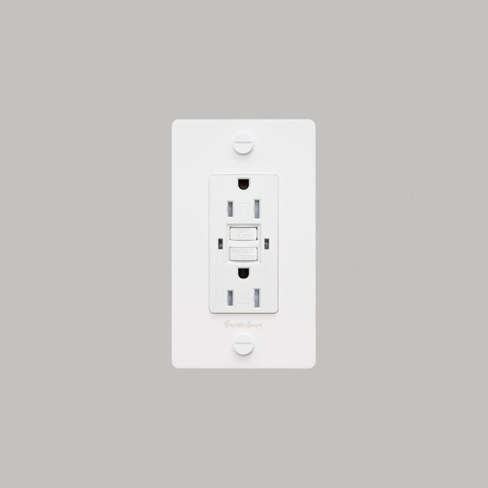 Buster + Punch 1G Metal Duplex Gfci Outlet, With Logo, White
