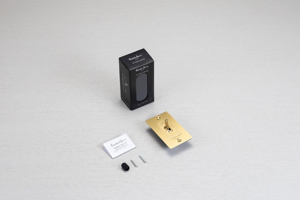 Buster + Punch 1G Toggle Switch, Logo, Brass