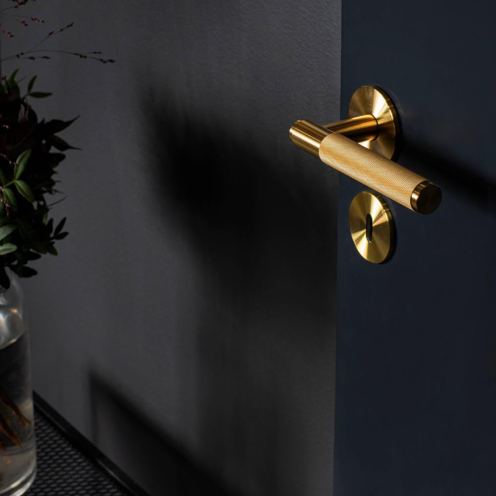 Buster + Punch Door Handle, Conventional, Privacy, Cross, Brass