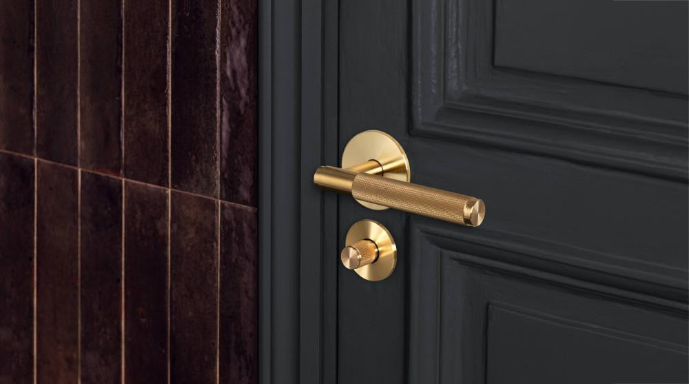 Buster + Punch Door Handle, Conventional, Privacy, Cross, Brass