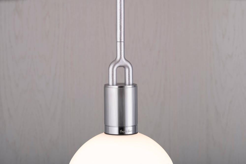 Buster + Punch Forked Pendant, Globe, Opal, Large, Steel