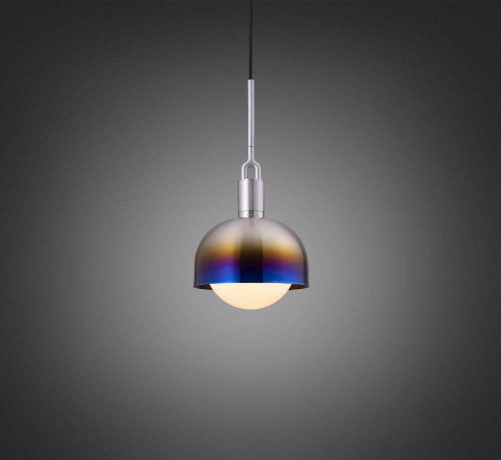 Buster + Punch Forked Pendant, Shade, Globe, Opal, Medium, Burnt Steel
